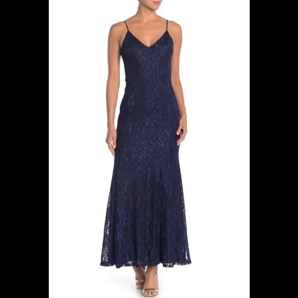 JUMP Metallic Lace Spaghetti Strap Gown Dress - Picture 7 of 11